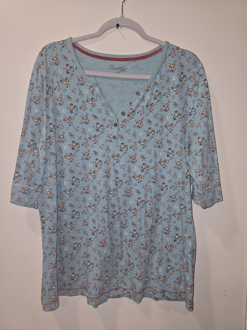 Light Blue Floral Henley Women's Top